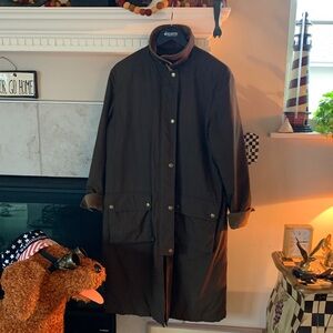 Lauren Ralph Lauren Brown Quilted Trench w Corduroy Trim Brass Snaps ZipsSize 1X